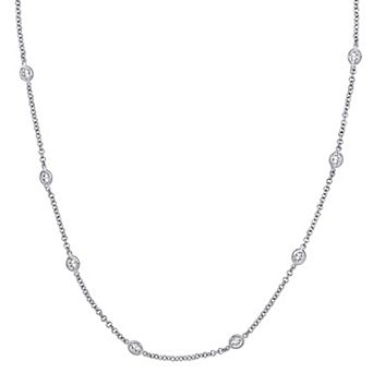 Stella Grace Rhodium Over Sterling Silver Round Cubic Zirconia Bezel Station Necklace
