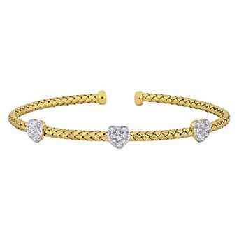 Stella Grace 18k Gold Over Sterling Silver Cubic Zirconia Heart Bangle Bracelet