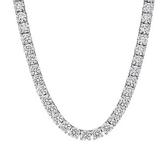 Stella Grace Rhodium Over Sterling Silver Round Cubic Zirconia Tennis Necklace