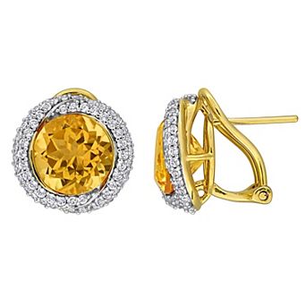 Stella Grace 18k Gold over Sterling Silver Citrine & White Topaz Halo Earrings