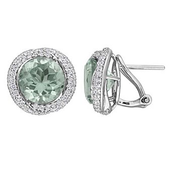 Stella Grace Sterling Silver Green Prasiolite & White Topaz Halo Earrings