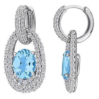 Stella Grace Sterling Silver Sky Blue Topaz & White Topaz Drop Earrings