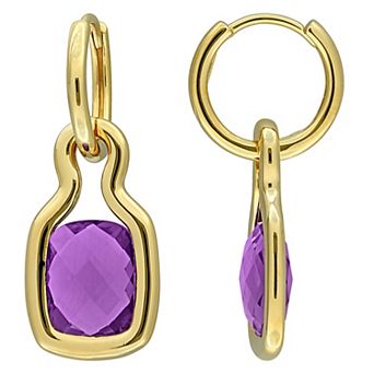 Stella Grace 18k Gold over Sterling Silver Cushion-Cut Amethyst Bezel Drop Earrings