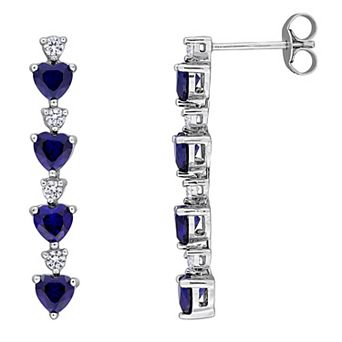 Stella Grace Sterling Silver Lab-Created Blue & White Sapphire Heart & Round Drop Earrings