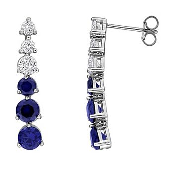 Stella Grace Sterling Silver Lab-Created Blue & White Sapphire Graduated Drop Earrings