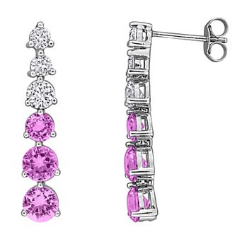 Stella Grace Sterling Silver Lab-Created Pink & White Sapphire Drop Earrings