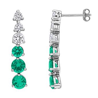 Stella Grace Sterling Silver Lab-Created Emerald & Lab-Created White Sapphire Drop Earrings