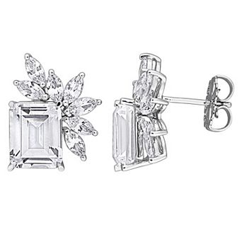 Stella Grace Sterling Silver Lab-Created White Sapphire Marquise & Octagon Cluster Earrings