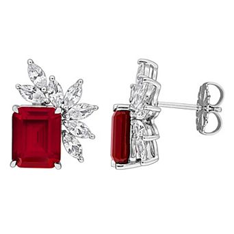 Stella Grace Sterling Silver Lab-Created White Sapphire & Lab-Created Gemstone Cluster Earrings