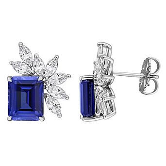 Stella Grace Sterling Silver Lab-Created White Sapphire & Lab-Created Gemstone Cluster Earrings
