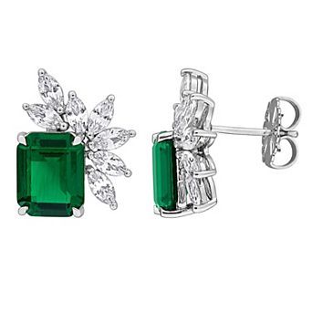 Stella Grace Sterling Silver Lab-Created Emerald & Lab-Created White Sapphire Cluster Stud Earrings
