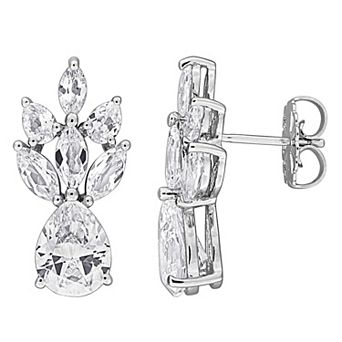 Stella Grace Sterling Silver Lab-Created White Sapphire Marquise & Pear Cluster Earrings