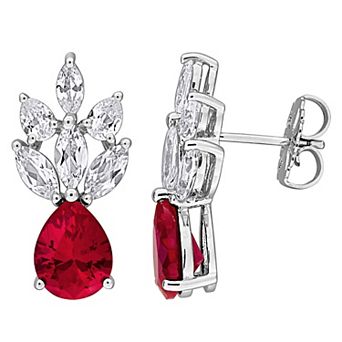 Stella Grace Sterling Silver Lab-Created White Sapphire & Lab-Created Gemstone Cluster Earrings