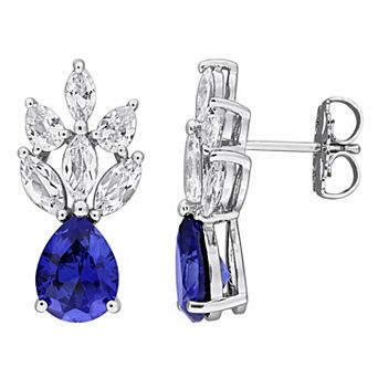 Stella Grace Sterling Silver Lab-Created White Sapphire & Lab-Created Gemstone Cluster Earrings