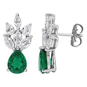 Stella Grace Sterling Silver Lab-Created Emerald & Lab-Created White Sapphire Cluster Earrings