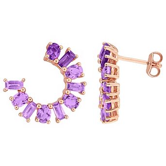 Stella Grace 18k Rose Gold over Sterling Silver Multi Gemstone Curved Earrings