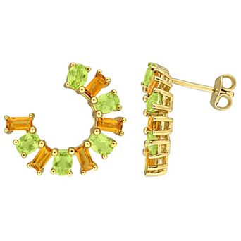 Stella Grace 18k Gold over Sterling Silver Citrine & Peridot Curved Earrings