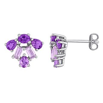 Stella Grace Sterling Silver Amethyst Africa & Rose de France Drop Earrings