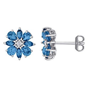 Stella Grace Sterling Silver London Blue & White Topaz Flower Earrings