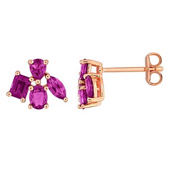 Stella Grace 18k Rose Gold over Sterling Silver Rhodolite Floral Earrings