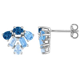 Stella Grace Sterling Silver London, Sky & Swiss Blue Topaz Drop Earrings