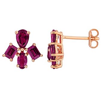 Stella Grace 18k Rose Gold over Sterling Silver Rhodolite Floral Earrings