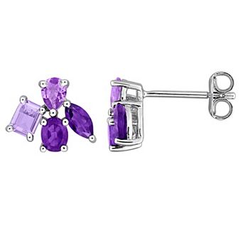 Stella Grace Sterling Silver Amethyst Africa & Rose de France Floral Earrings