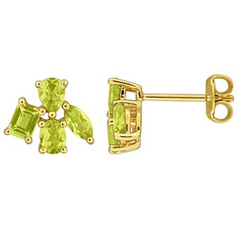 Stella Grace 18k Gold over Sterling Silver Prong Set Peridot Floral Earrings