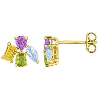 Stella Grace 18k Gold over Sterling Silver Multi Gemstone Floral Earrings