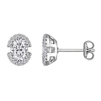 Stella Grace Sterling Silver Lab-Created Moissanite Pave Halo Stud Earrings