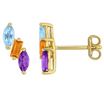 Stella Grace 18k Gold over Sterling Silver Multi Gemstone Stud Earrings