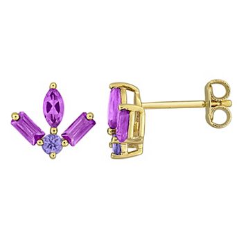 Stella Grace 18k Gold over Sterling Silver African Amethyst & Tanzanite Floral Earrings