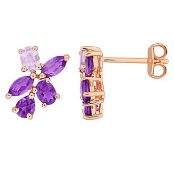 Stella Grace 18k Rose Gold over Sterling Silver African Amethyst & Amethyst Cluster Earrings