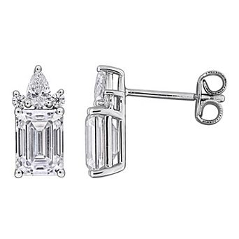 Stella Grace Sterling Silver Lab-Created Moissanite Octagon & Pear Drop Earrings