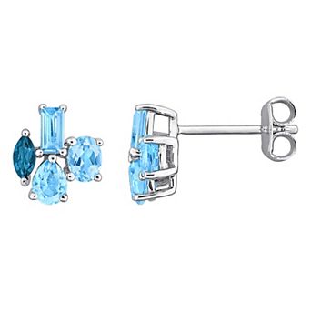 Stella Grace Sterling Silver London & Swiss Blue Topaz Cluster Earrings