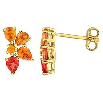 Stella Grace 18k Gold over Sterling Silver Multi-Hue Orange Sapphire Cluster Earrings