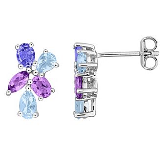 Stella Grace Sterling Silver Multi Gemstone Cluster Earrings
