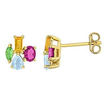 Stella Grace 18k Gold over Sterling Silver Multi Gemstone Cluster Earrings