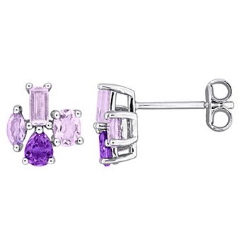 Stella Grace Sterling Silver African Amethyst & Rose de France Prong Set Earrings