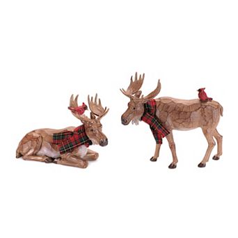 Melrose Carved Moose with Scarf & Cardinal Birds Table Decor Set of 2