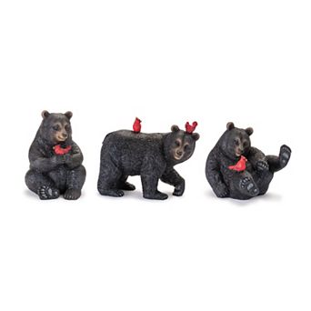 Melrose Black Bear with Cardinal Birds Table Decor Set of 3