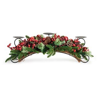 Melrose Decorated Pine & Berry Centerpiece Candle Holder