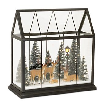 Melrose LED Greenhouse Scene with Deer & Pine Trees 13-inch Table Decor