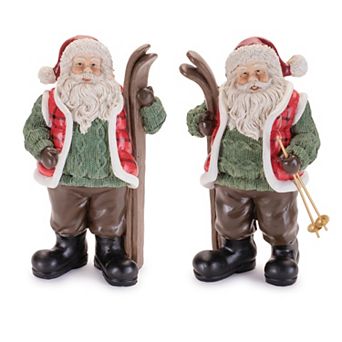 Melrose Santa Claus Figurines with Skis 2 pc Table Decor