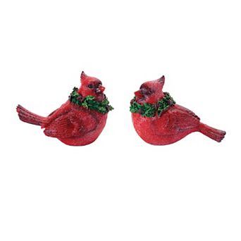Melrose Cardinal Bird Figurine with Wreath Set of 2 Table Decor