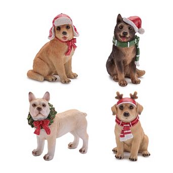 Melrose Holiday Dog Figurines with Scarf & Hat Accents Set of 4 Table Decor