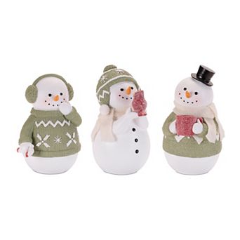 Melrose Snowman Figurines with Glittered Accents Table Decor Set of 3