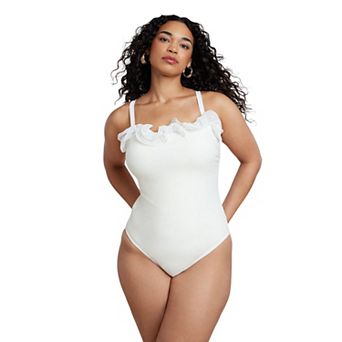 ELOQUII Women's Plus Size Patbo X Ruffle Detail One Piece Swimsuit
