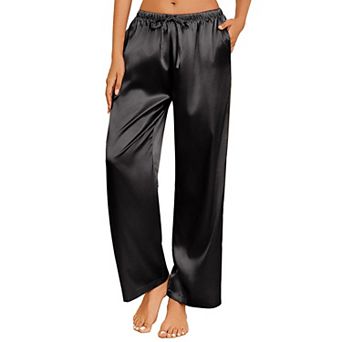 Ekouaer Womens Silk Satin Pajama Pants Loose Lounge Pants Drawstring Elastic Waist Wide Leg Pajama