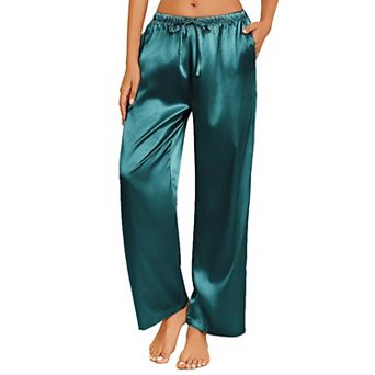 Ekouaer Womens Silk Satin Pajama Pants Loose Lounge Pants Drawstring Elastic Waist Wide Leg Pajama